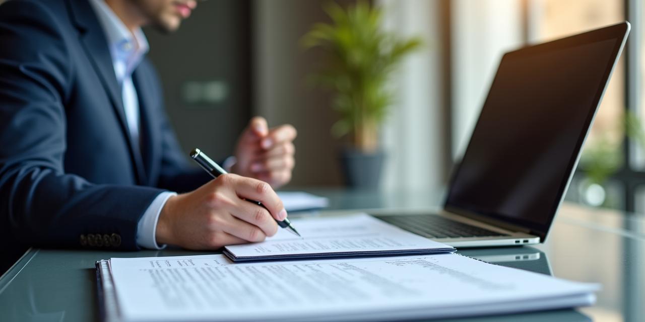 Professionista che revisiona un contratto commerciale in un ufficio moderno