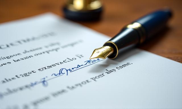 Documento legale con firma e timbro professionale